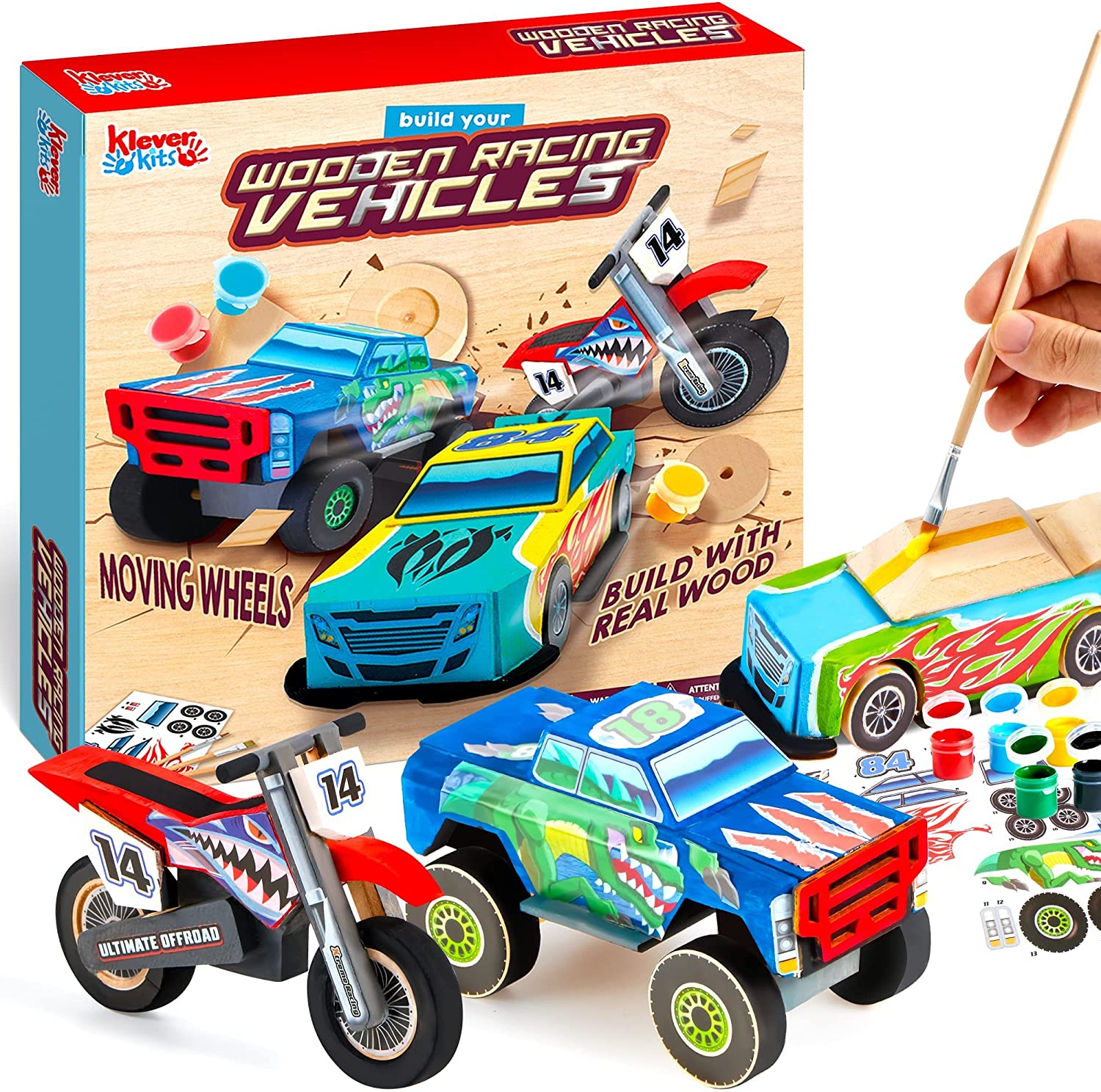 Klever Kits Kids Craft Kit, Build & Paint Your Own Wooden Race Car Art &  Craft Kit, Children's Paint Supplies with DIY Construct, Birthday Gifts for